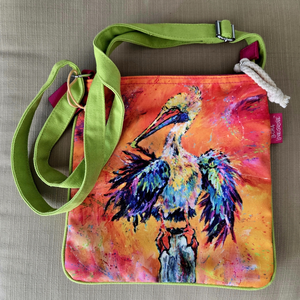 Emu Orange and Green Bird Print Tote